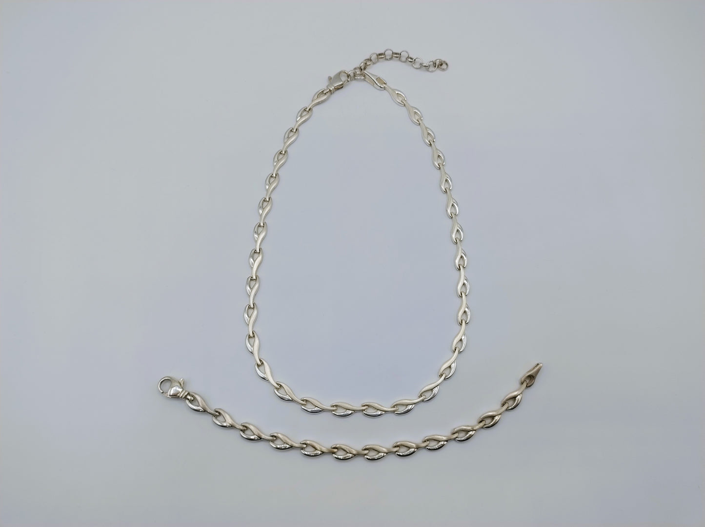 Zilveren ketting + armband, designschakel, 925