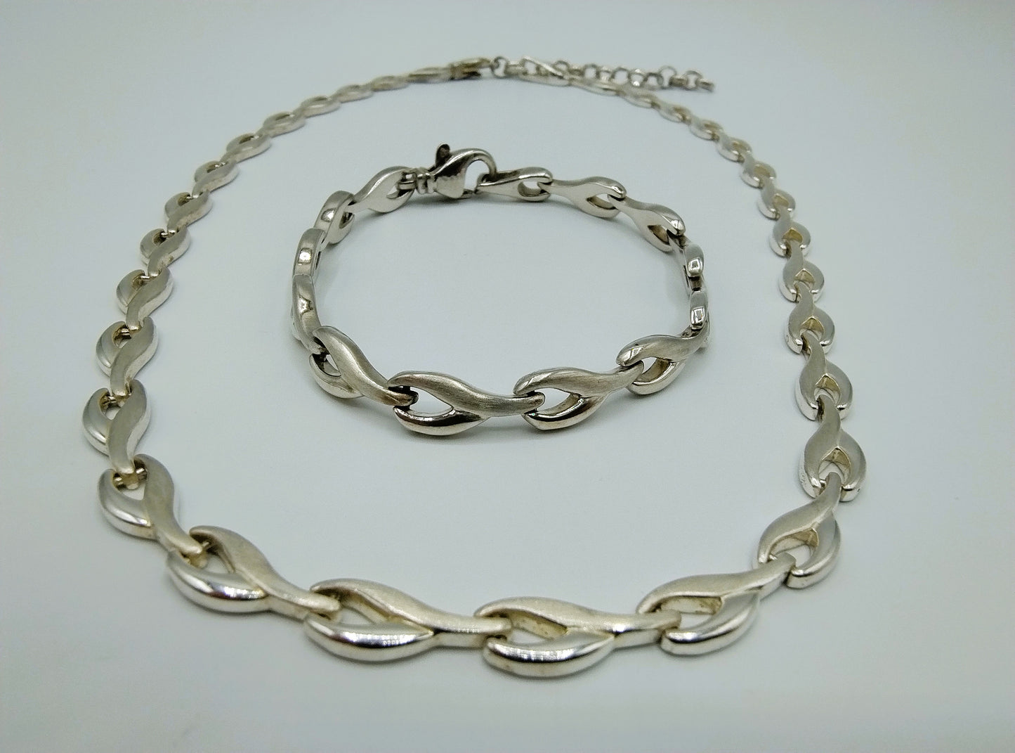 Zilveren ketting + armband, designschakel, 925