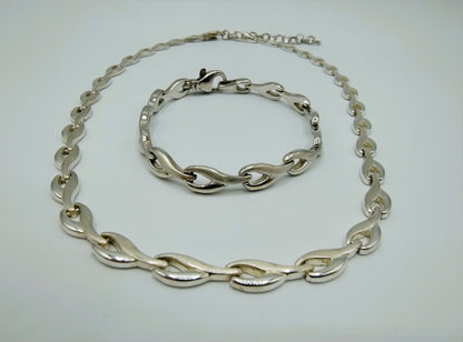 Zilveren ketting + armband, designschakel, 925