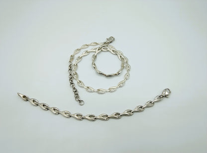 Zilveren ketting + armband, designschakel, 925