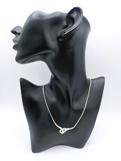 Silver necklace with pendant, turquoise and pearl, 43 cm.