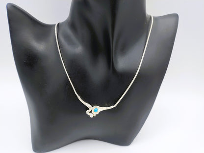Silver necklace with pendant, turquoise and pearl, 43 cm.