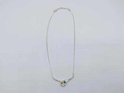Silver necklace with pendant, turquoise and pearl, 43 cm.