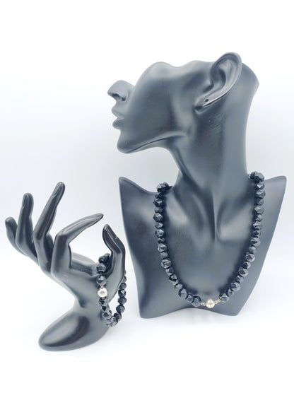 Gitten ketting + armband met zilveren magneet sloten