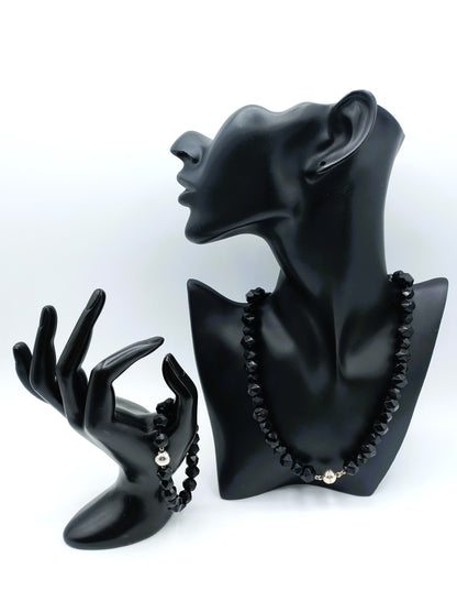 Gitten ketting + armband met zilveren magneet sloten