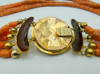 Antieke bloedkoralen ketting met gouden slot, 41-48 cm