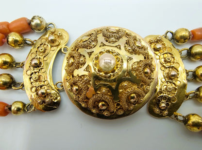 Antieke bloedkoralen ketting met gouden slot, 41-48 cm