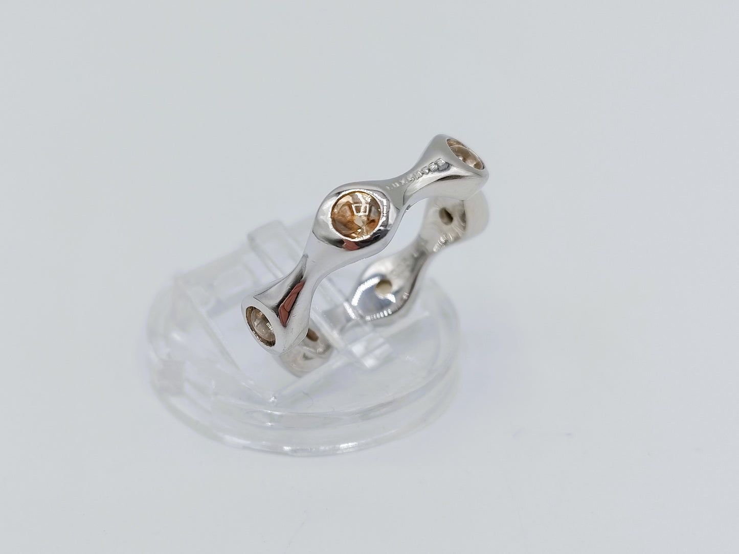 Zilveren Luxenter ring met gele stenen, 17 mm