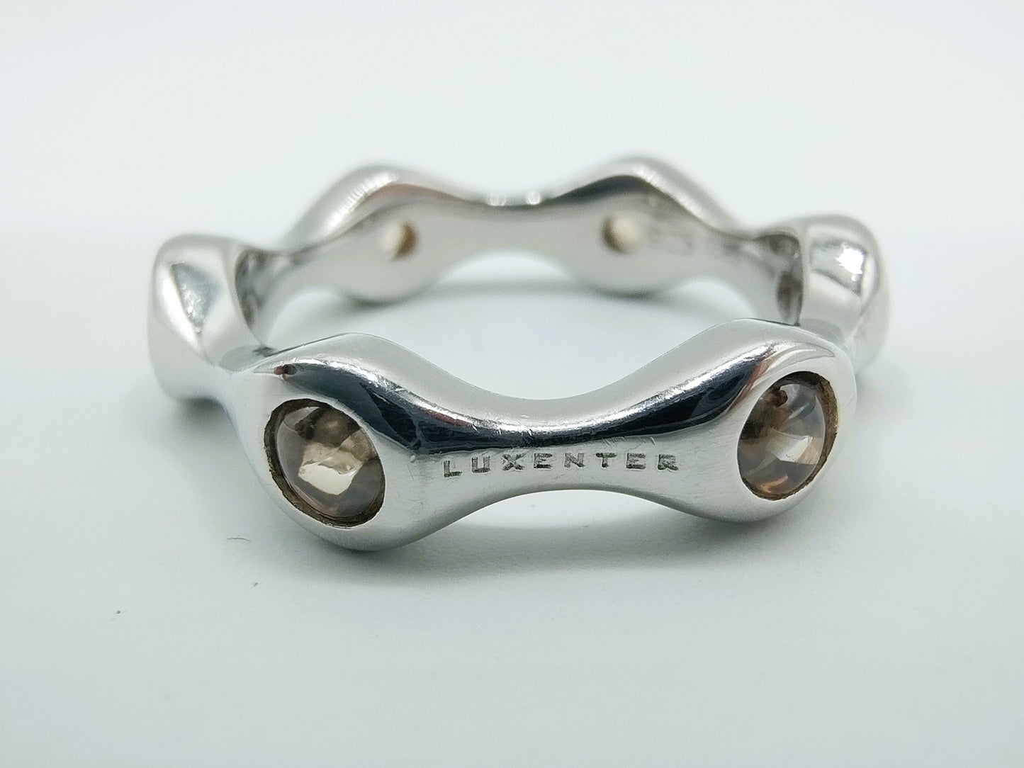 Zilveren Luxenter ring met gele stenen, 17 mm