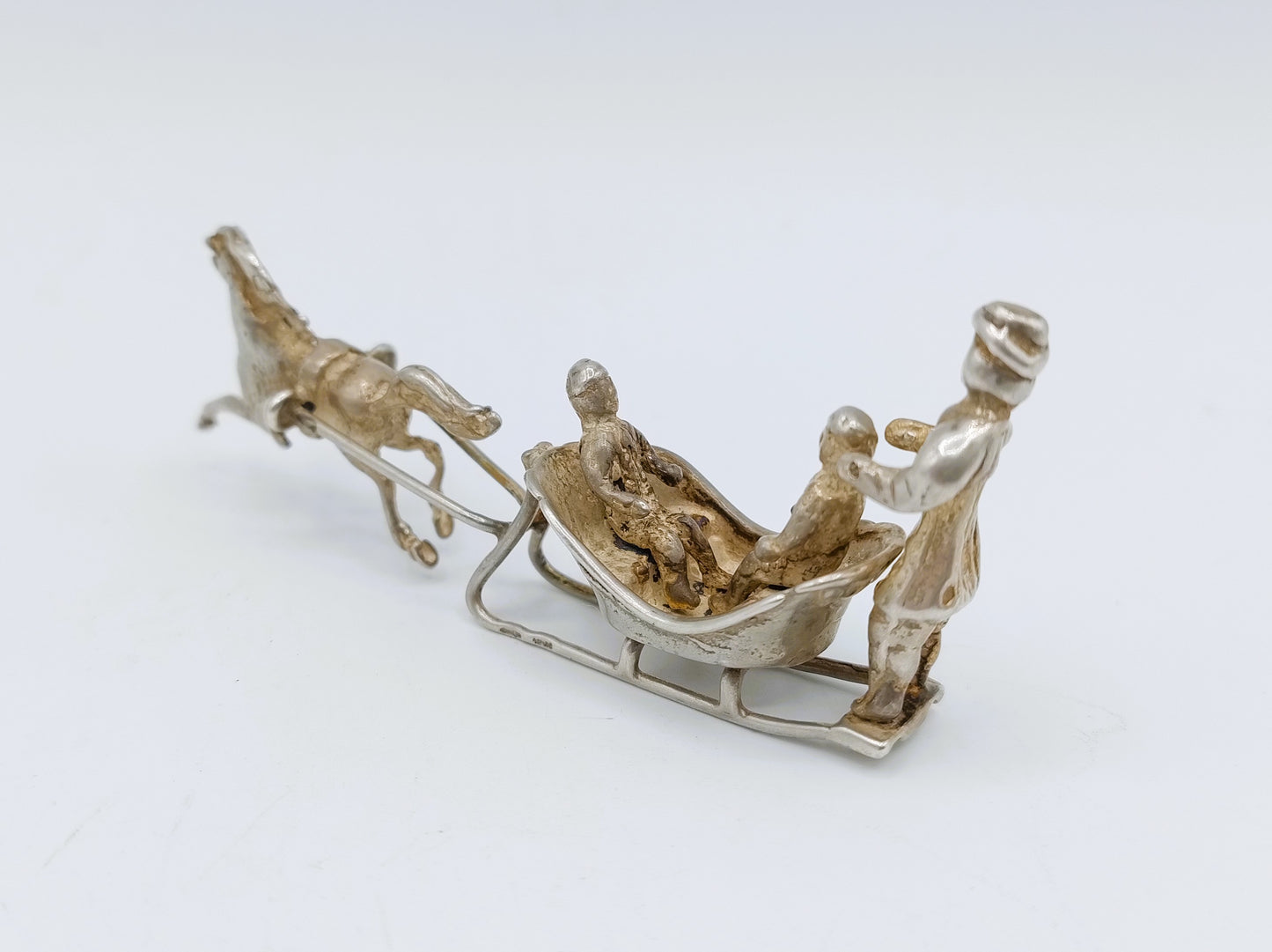 Zilveren miniatuur slee met paard, C.A. Stout, Rotterdam, ca. 1975