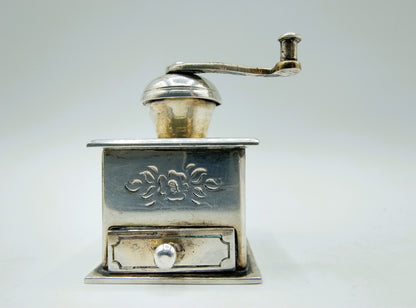 Silver miniature coffee grinder, B. Drost Gz, Rhenen, 1977