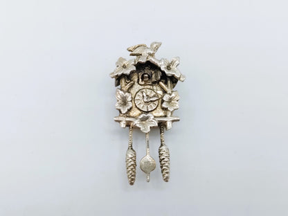 Zilveren miniatuur bedel / hanger van een koekoeksklok