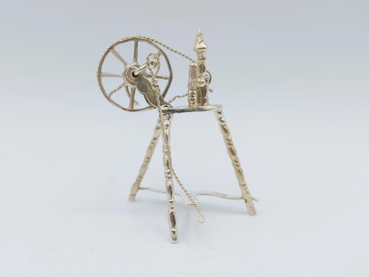 Zilveren miniatuur spinnewiel, D.N. Bridge, Londen, 1895