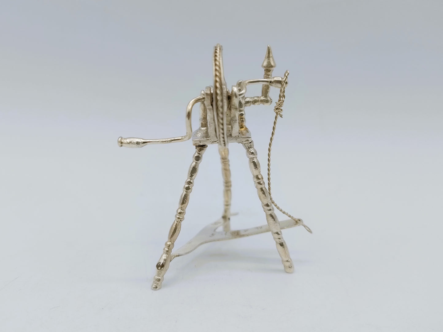 Silver miniature spinning wheel, D.N. Bridge, London, 1895