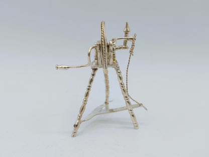 Silver miniature spinning wheel, D.N. Bridge, London, 1895