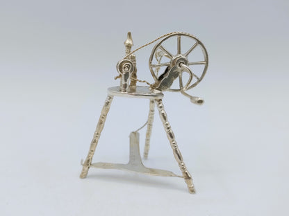 Silver miniature spinning wheel, D.N. Bridge, London, 1895