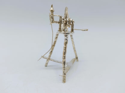 Silver miniature spinning wheel, D.N. Bridge, London, 1895