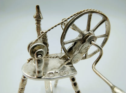 Silver miniature spinning wheel, D.N. Bridge, London, 1895