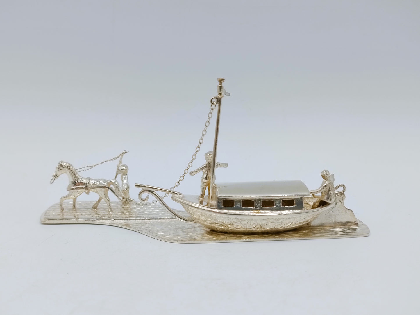 Zilveren miniatuur trekschuit met paard, H. Hooijkaas, Schoonhoven, 1971