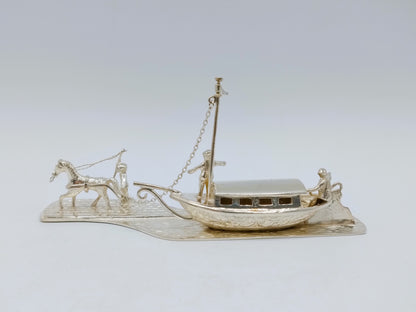 Zilveren miniatuur trekschuit met paard, H. Hooijkaas, Schoonhoven, 1971