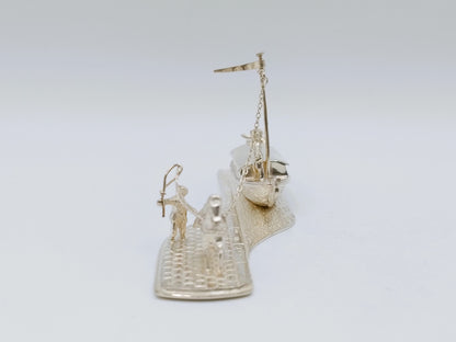 Zilveren miniatuur trekschuit met paard, H. Hooijkaas, Schoonhoven, 1971
