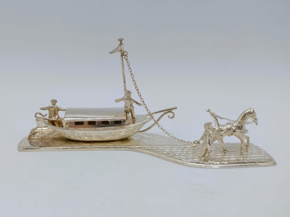Zilveren miniatuur trekschuit met paard, H. Hooijkaas, Schoonhoven, 1971