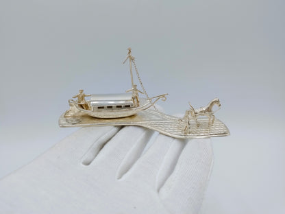 Zilveren miniatuur trekschuit met paard, H. Hooijkaas, Schoonhoven, 1971