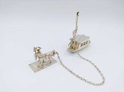 Zilveren miniatuur trekschuit met paard, J. van Straten, Hoorn, 1896