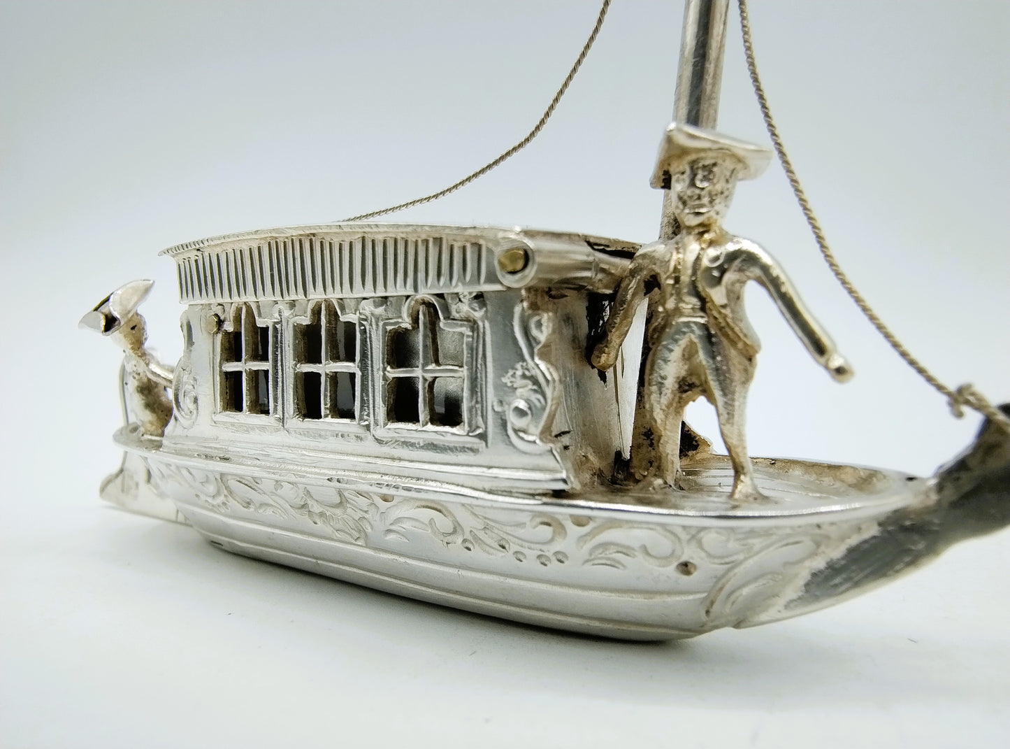Zilveren miniatuur trekschuit met paard, J. van Straten, Hoorn, 1896