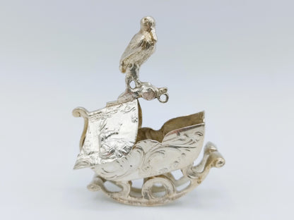 Silver miniature, cradle with stork, K. Kurz, Kesselstadt, ca. 1890
