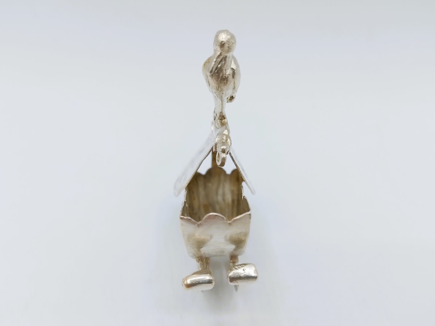 Silver miniature, cradle with stork, K. Kurz, Kesselstadt, ca. 1890