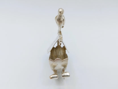 Silver miniature, cradle with stork, K. Kurz, Kesselstadt, ca. 1890