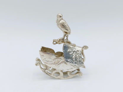 Silver miniature, cradle with stork, K. Kurz, Kesselstadt, ca. 1890