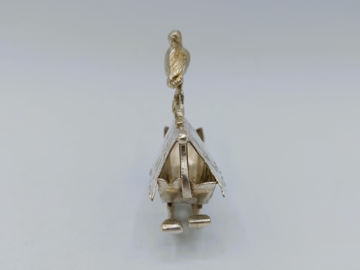 Silver miniature, cradle with stork, K. Kurz, Kesselstadt, ca. 1890