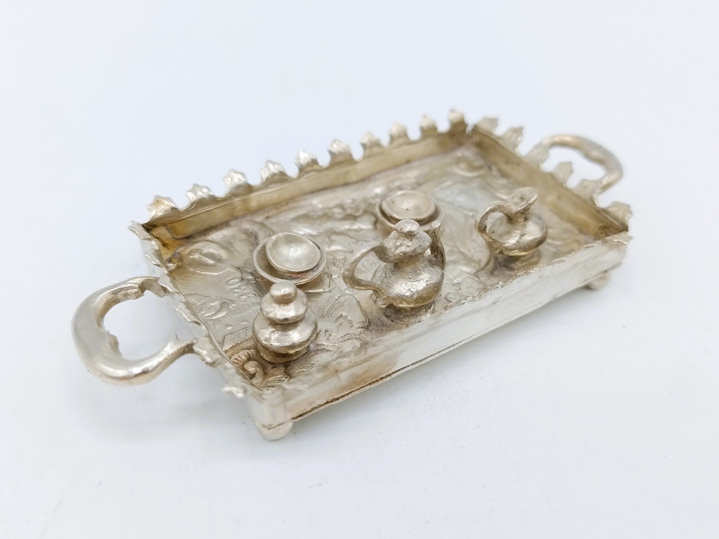 Silver miniature, tray with tea set, I. Miller, London, 1899