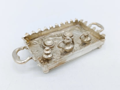 Silver miniature, tray with tea set, I. Miller, London, 1899