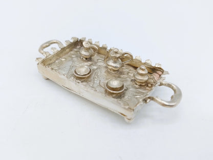 Silver miniature, tray with tea set, I. Miller, London, 1899
