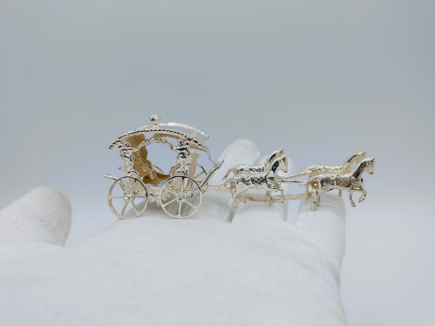 Zilveren miniatuur koets met 4 paarden, A.F. Westerwaal, Amsterdam, ca. 1910