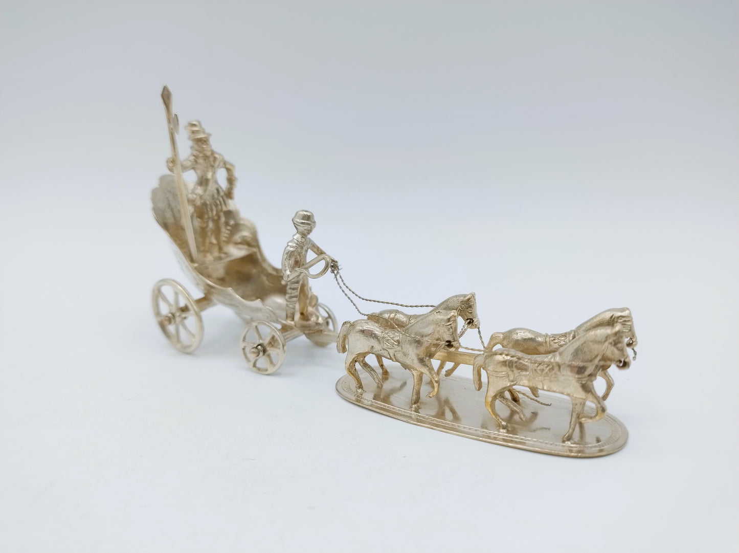 Zilveren miniatuur koets met 4 paarden, J.S. Zwanenburg & Zn, Sneek, 19e eeuws