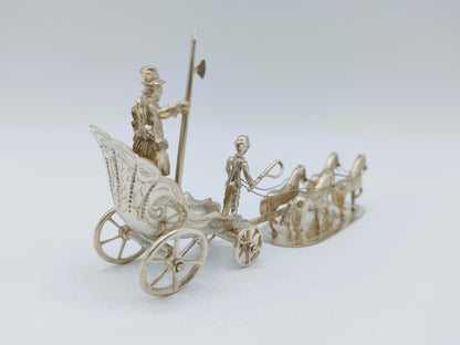 Zilveren miniatuur koets met 4 paarden, J.S. Zwanenburg & Zn, Sneek, 19e eeuws