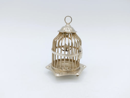 Zilveren miniatuur vogelkooi, H. Hooijkaas, Schoonhoven, ca. 1950
