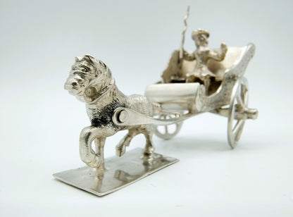 Zilveren miniatuur sjees met paard, F. van Strant I, Amsterdam, ca. 1715