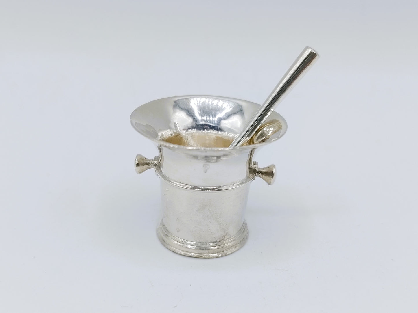 Zilveren miniatuur vijzel, W. van Strant, Amsterdam, 1734