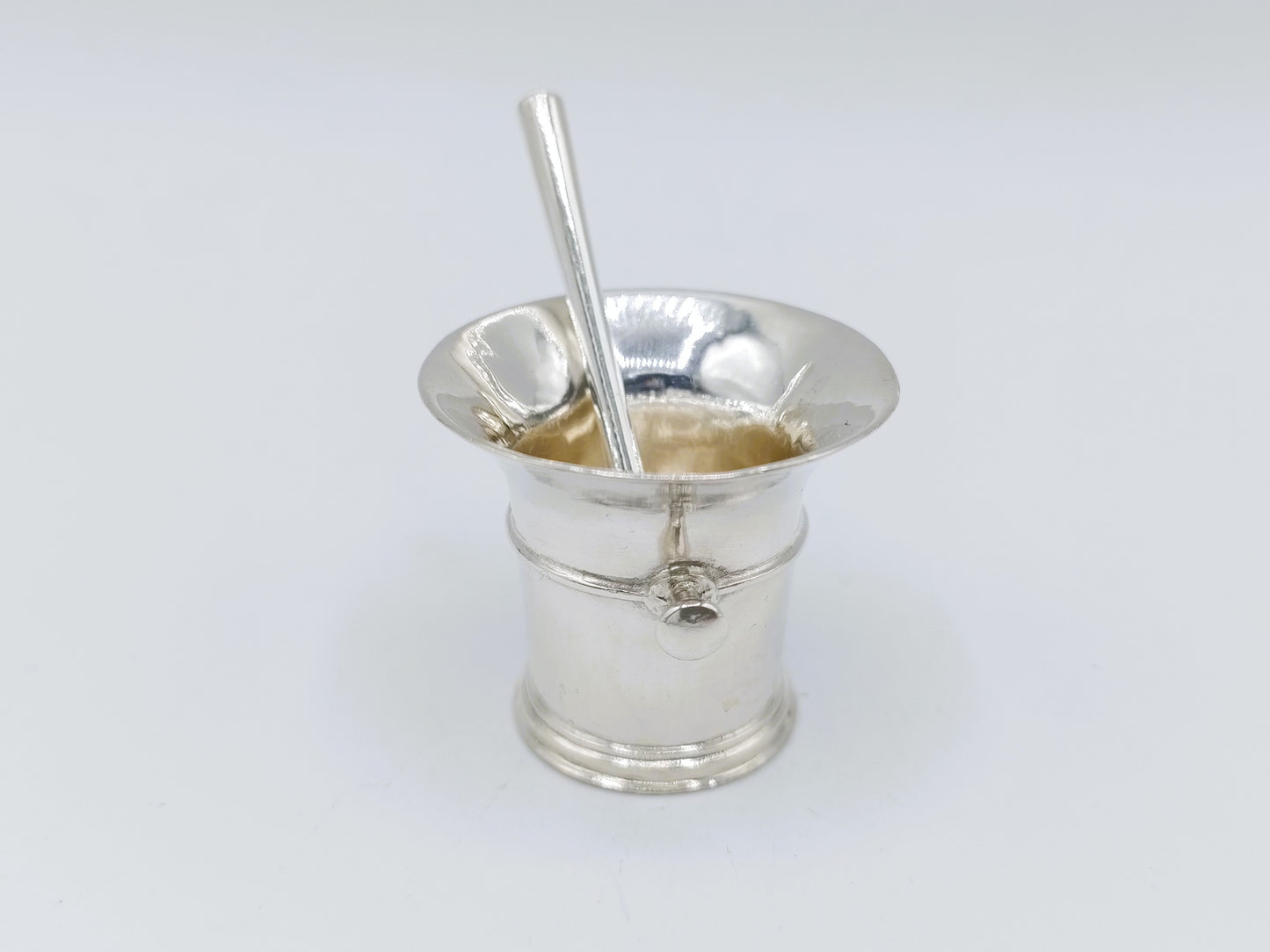 Zilveren miniatuur vijzel, W. van Strant, Amsterdam, 1734