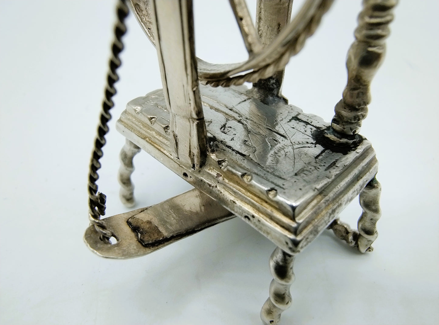 Zilveren miniatuur spinnewiel, W. Jansen, Amsterdam, ca. 1665