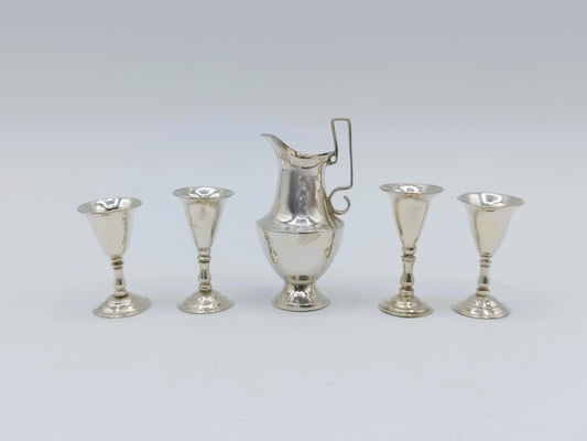 Silver miniature set, teapot with 4 goblets, H. Duller, 1802