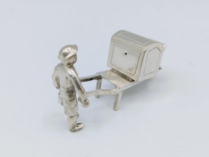 Silver miniature, man with wheelbarrow, 19th century