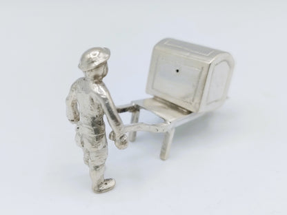 Silver miniature, man with wheelbarrow, 19th century