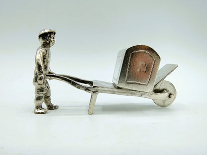 Silver miniature, man with wheelbarrow, 19th century