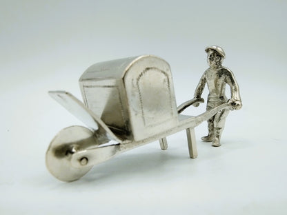 Silver miniature, man with wheelbarrow, 19th century